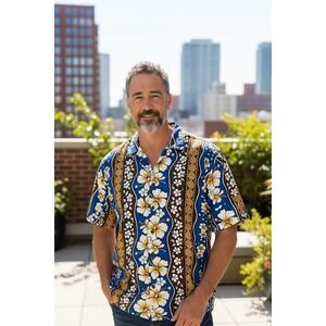 Vintage 60s Holo Holo Hawaiian Button Shirt Mens 2XL Hibiscus Bright Colors Tour